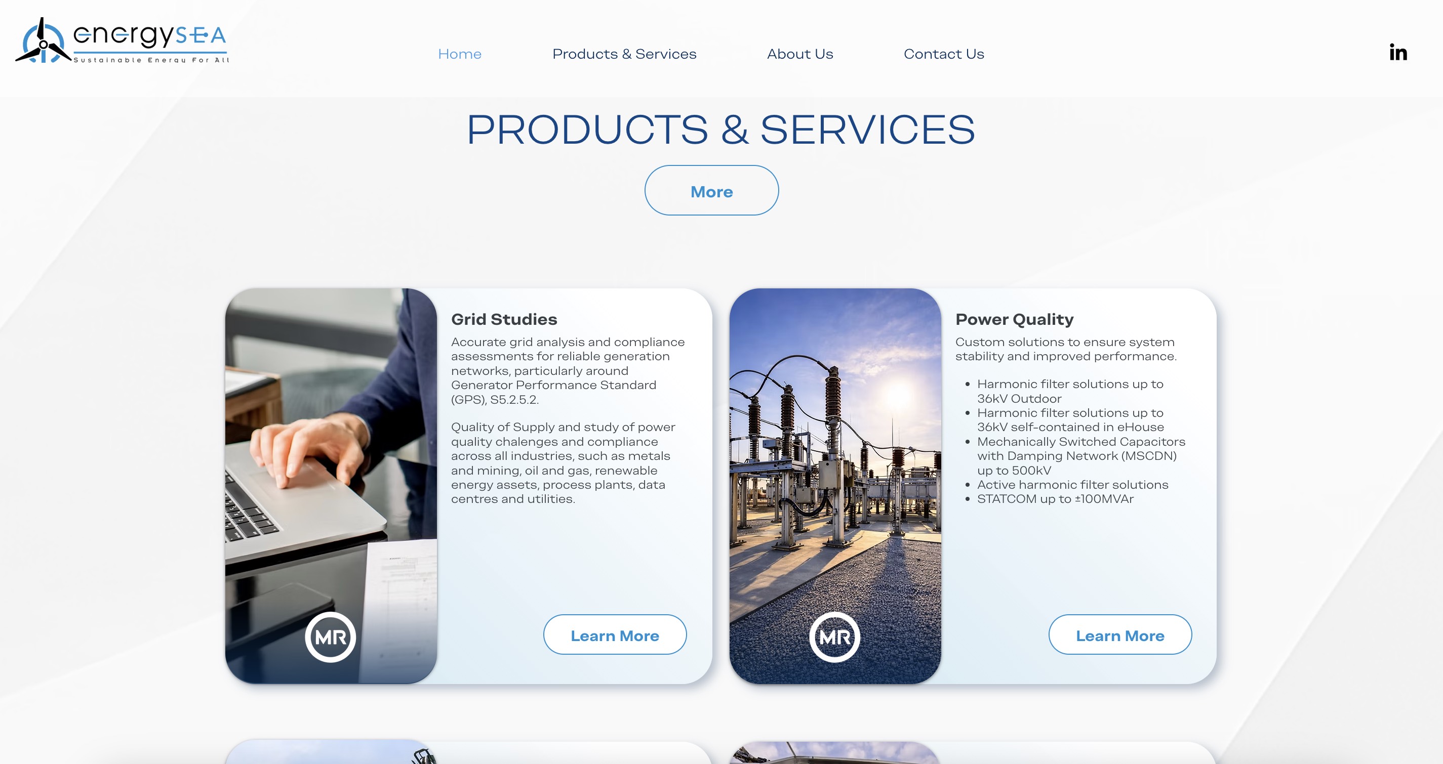 Energysea products and services page
